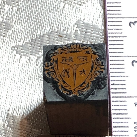 Antique Wooden Print Block Copper F H Star Horse Shield - Picture 2 of 5